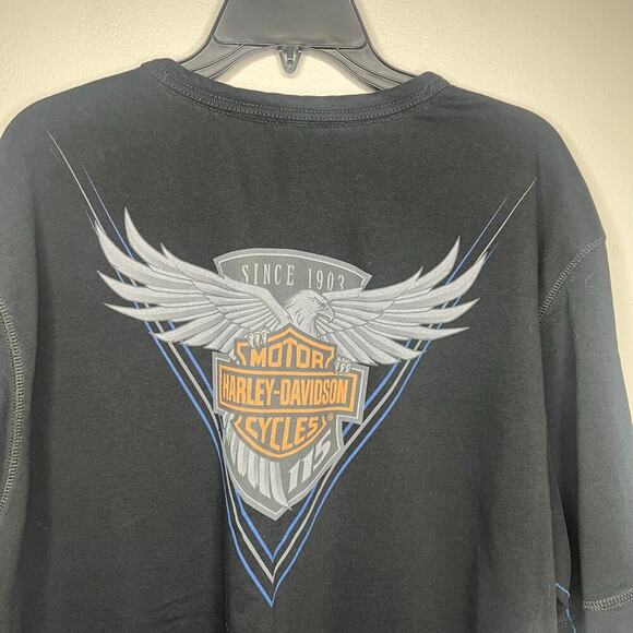 Harley-Davidson Men's T-Shirt Copperblock 3 Black Button Short Sleeve 2XL Biker - Picture 7 of 9